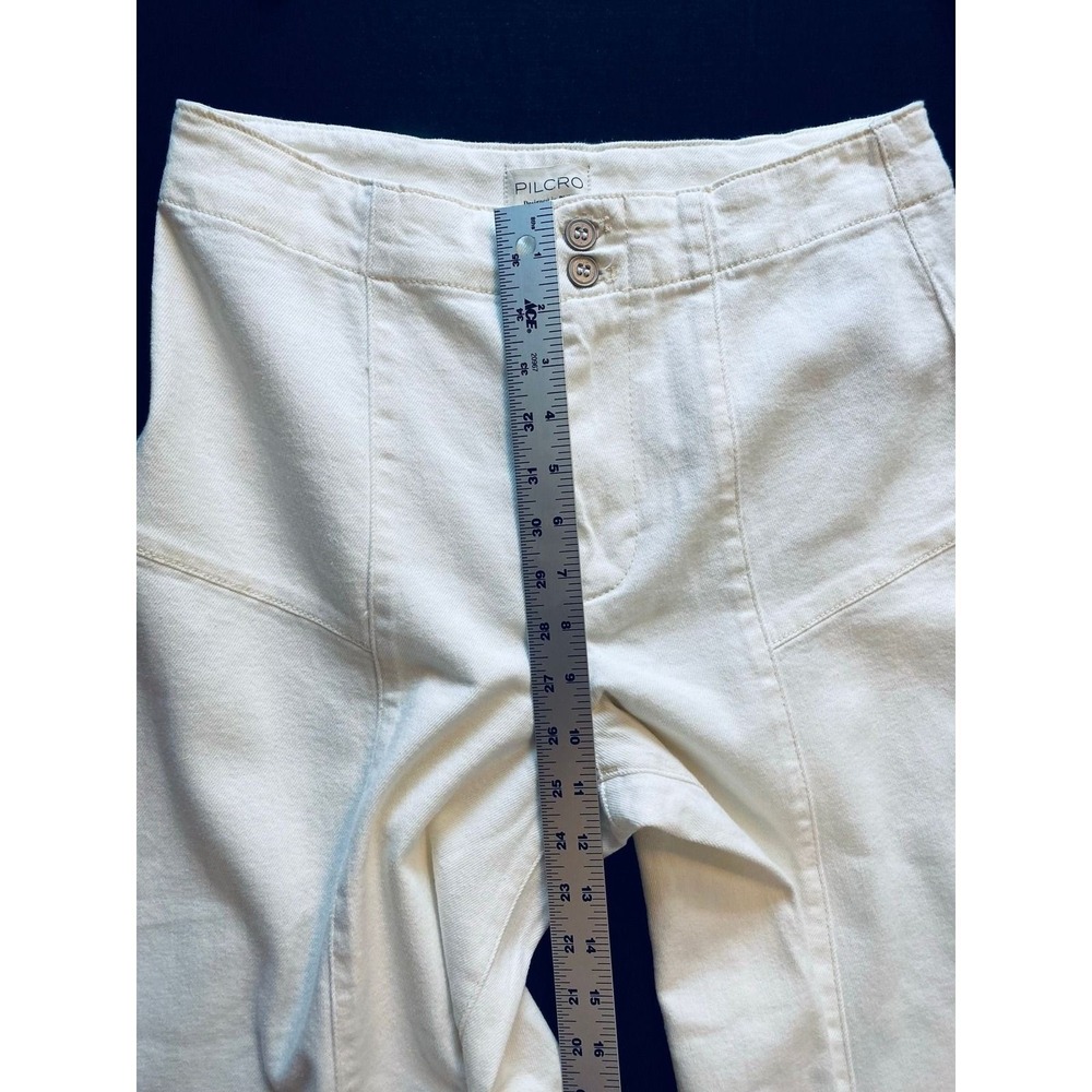 Pilcro White High Rise Cropped Wide Leg Flare Denim Pants Women Size 28 - Picture 5 of 8